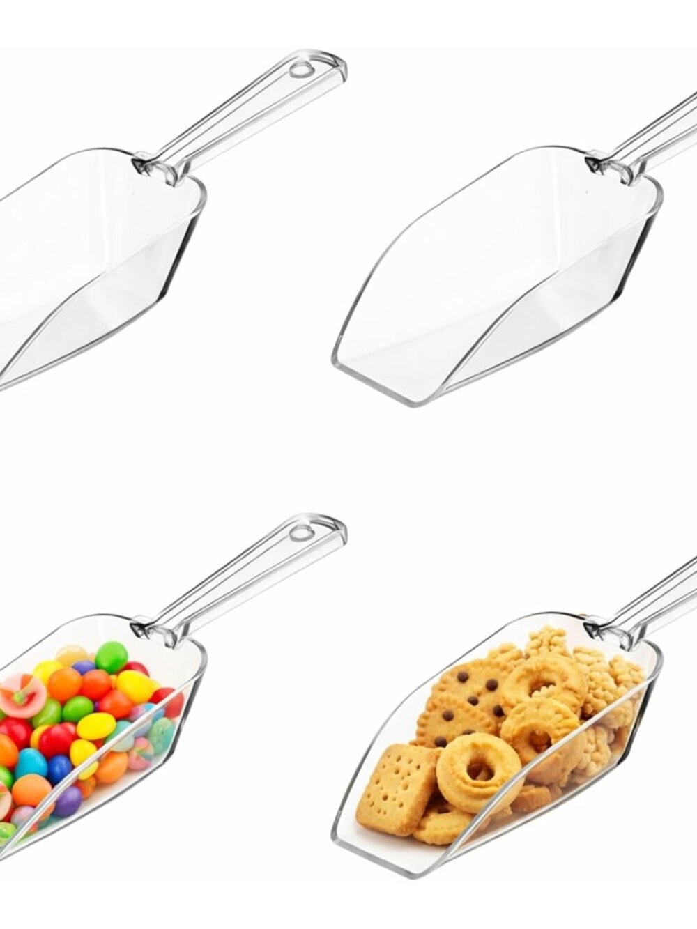 4 Pcs Multi Purpose Clear Plastic Scoops for Candy Buffet, 6.69 Inch
